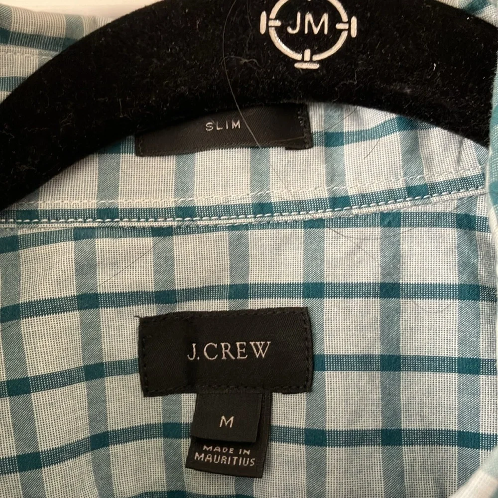 J Crew button-down Oxford teal green plaid‎ shirt size M slim fit